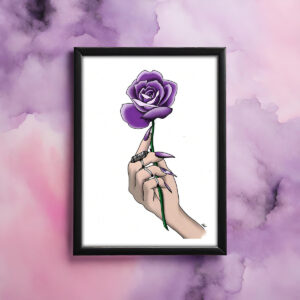 Purple Rose & Hand Gothic Print