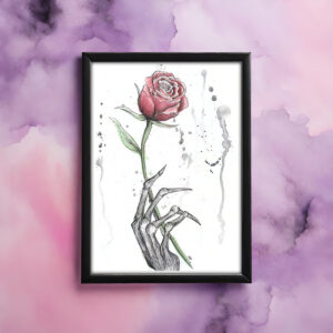 Skeleton Hand & Rose Print