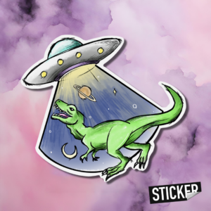 Dinosaur UFO Sticker